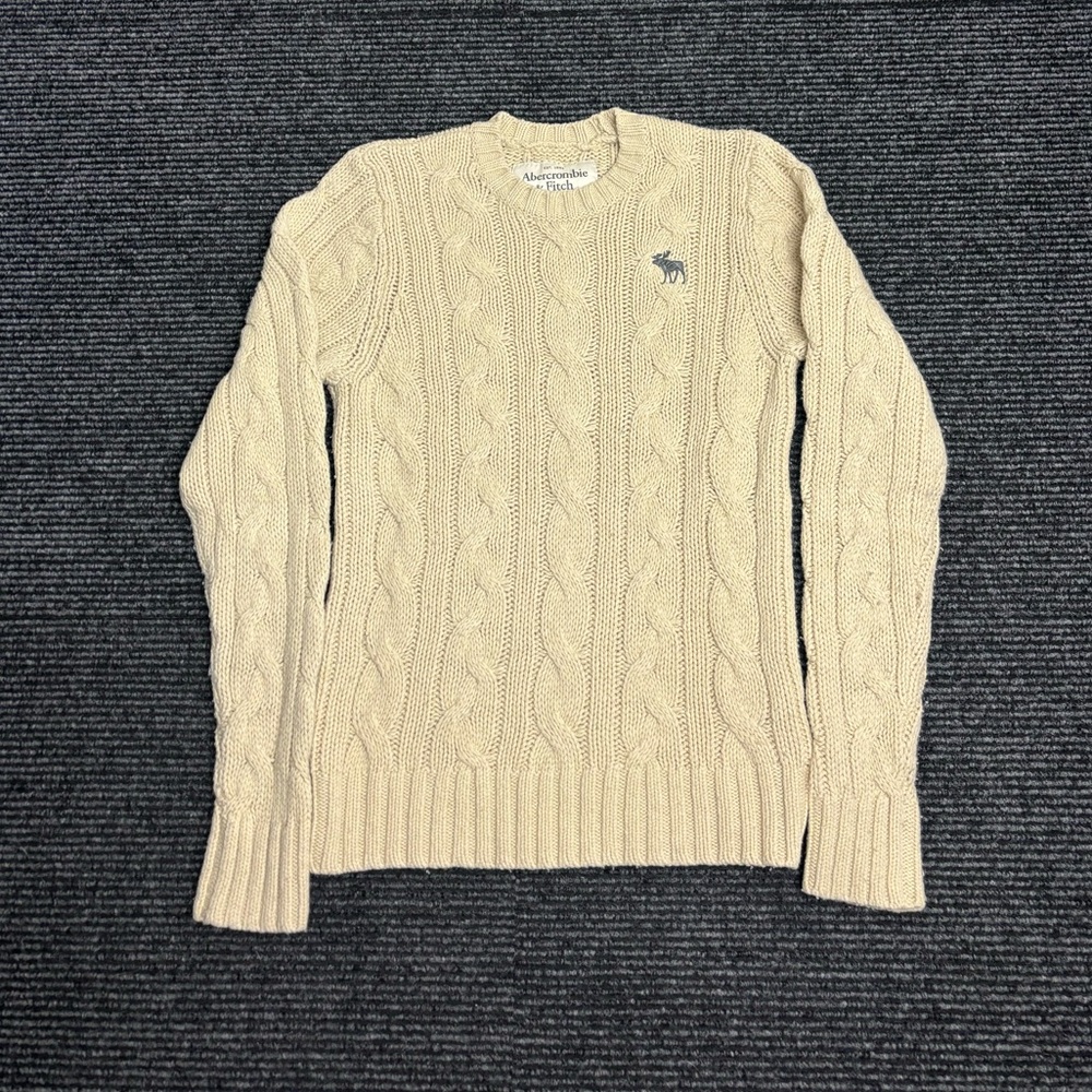Vintage Abercrombie Fitch Sweater Women’s L Ivory Fisherman CableKnit Wool Blend